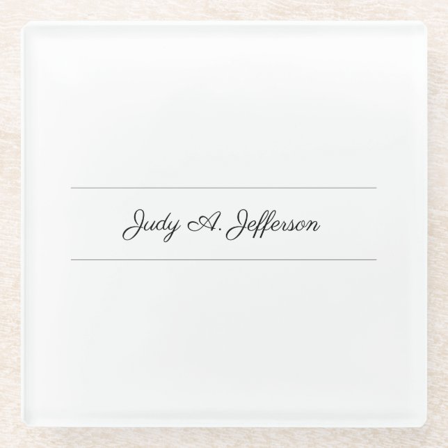 Plain Classical Minimalist Parisienne Calligraphy Glass Coaster (Front)