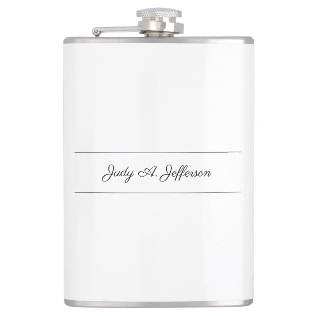 Plain Classical Minimalist Parisienne Calligraphy Hip Flask (Front)