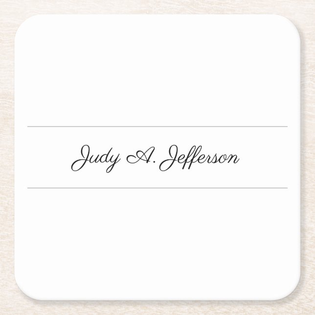 Plain Classical Minimalist Parisienne Calligraphy Square Paper Coaster (Front)