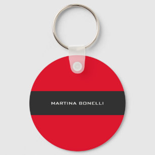 Plain Clean Red Dark Grey Stripe Key Ring