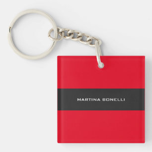 Plain Clean Red Grey Stripe Key Ring