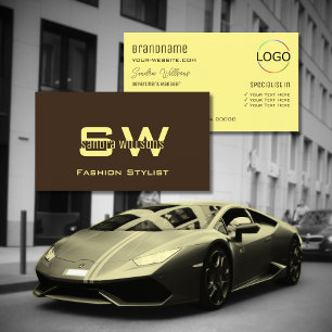 Plain Coffee Brown Cream with Monogram and Logo Business Card