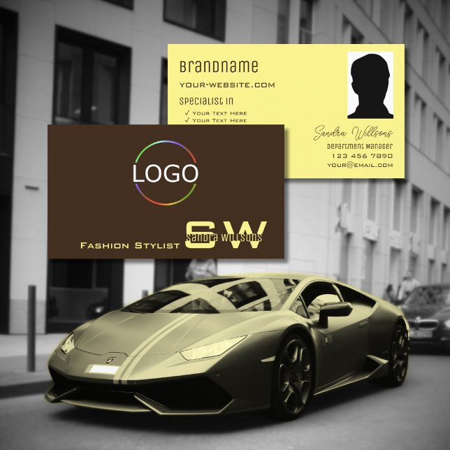 Plain Coffee Brown Cream with Monogram Logo Photo Business Card (Creator Uploaded)