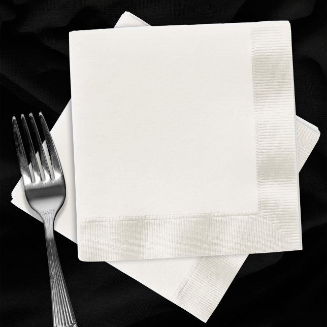 Plain Coined Ecru White Blank Cocktail Wedding  Napkin (Plain ecru coined cocktail napkins for weddings. Fork for scale.)