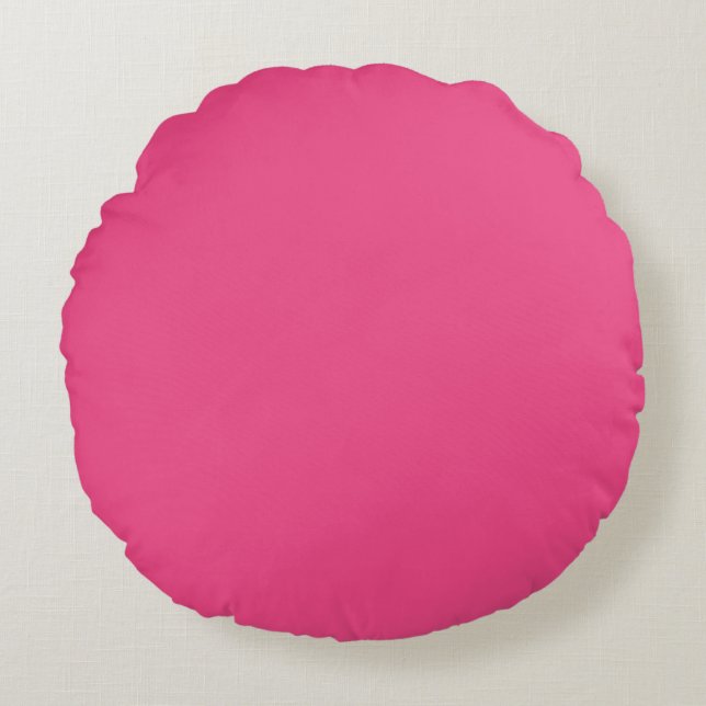 Plain color french rose hot pink round cushion (Front)