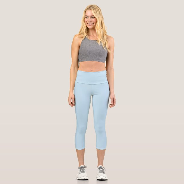 Plain colour solid cloudy light blue capri leggings (Front)