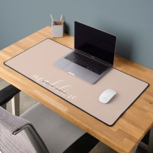 Plain Cream Beige Typography Script Desk Mat