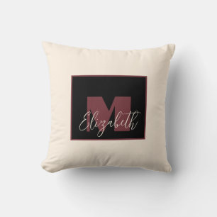 Plain Cream Wine Pink Monogram Custom Name  Cushion