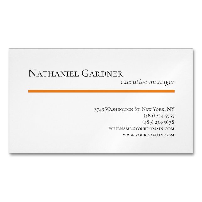 Plain Creative Modern Minimalist Orange White Magnetic Business Card (Front)