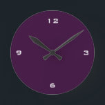 Plain Dark Plum & White Numbers Round Clock<br><div class="desc">Round wall clock in a dark plum colour with white numbers.</div>