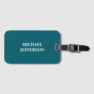 Plain Dark Teal Colour Personalised Custom Name Luggage Tag