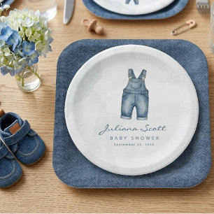 Plain Denim Blue Jeans Baby Shower Paper Plates