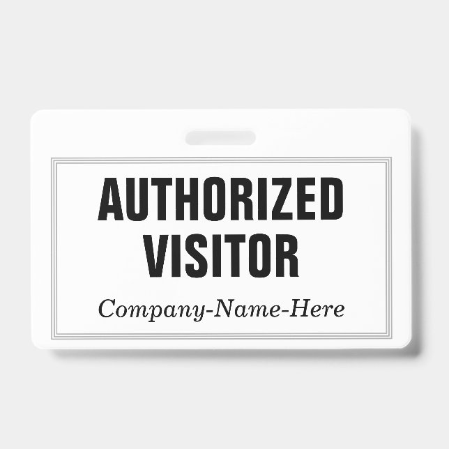 Plain, Elegant "AUTHORIZED VISITOR" Badge ID Badge (Front)