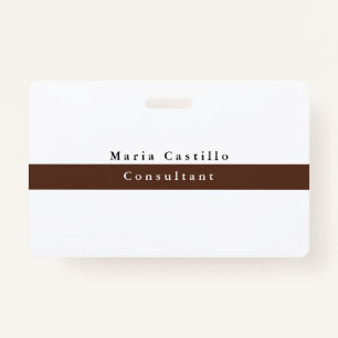 Plain Elegant Brown White Minimalist ID Badge
