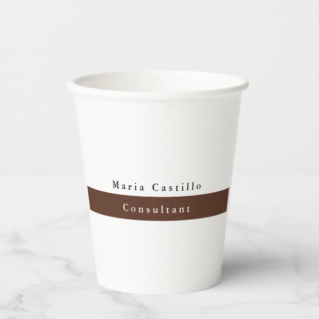 Plain Elegant Brown White Minimalist Paper Cups (Front)