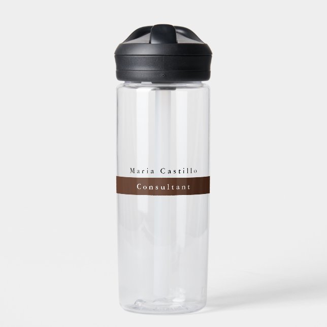 Plain Elegant Brown White Minimalist Water Bottle (Front)