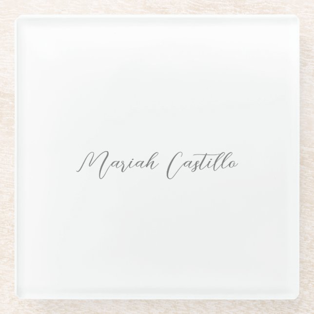 Plain Elegant Calligraphy Script Minimalist Name Glass Coaster (Front)