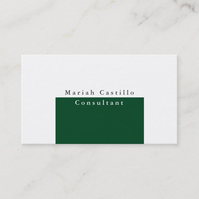 Plain Elegant Forest Green White Minimalist Modern Business Card (Front)