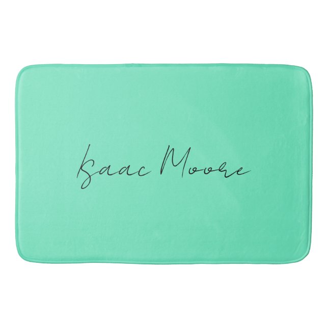 Plain Elegant Green Blue Script Calligraphy Name Bath Mat (Front)