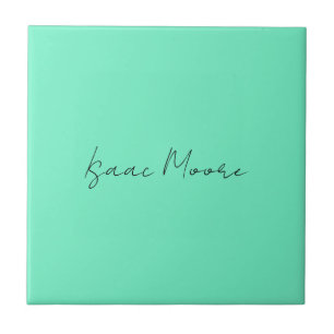 Plain Elegant Green Blue Script Calligraphy Name Ceramic Tile