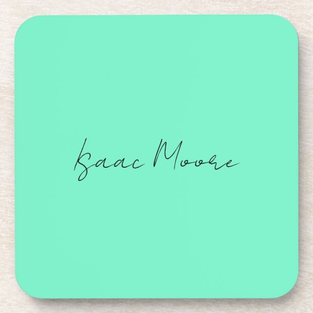 Plain Elegant Green Blue Script Calligraphy Name Coaster (Front)