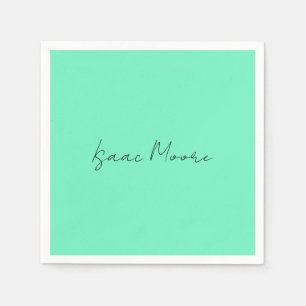 Plain Elegant Green Blue Script Calligraphy Name Napkin