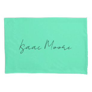 Plain Elegant Green Blue Script Calligraphy Name Pillowcase