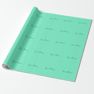 Plain Elegant Green Blue Script Calligraphy Name Wrapping Paper