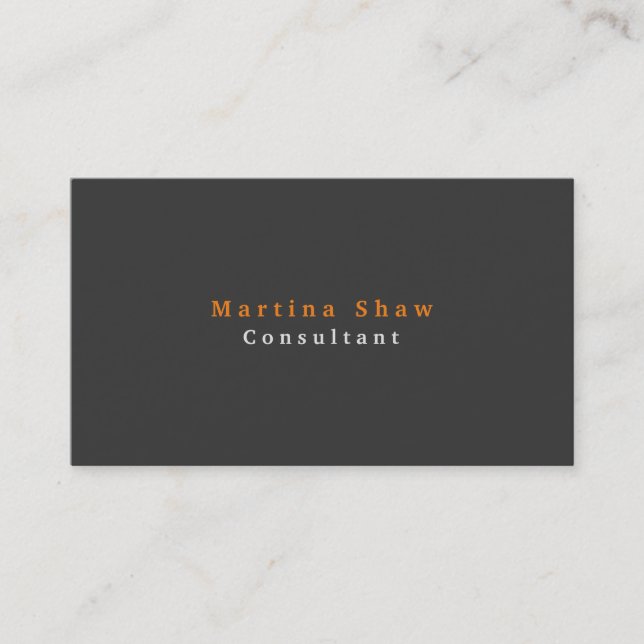 Plain Elegant Grey Orange Professional Modern Business Card (Front)