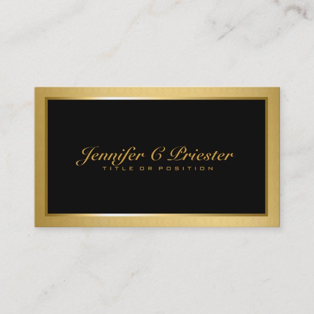 Plain Elegant Metallic Gold And Black Business Card (Front)