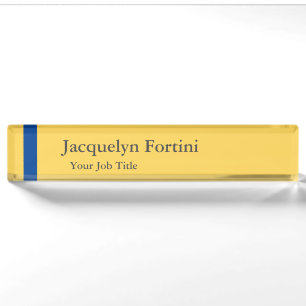 Plain Elegant Modern Minimalist Blue Yellow Nameplate