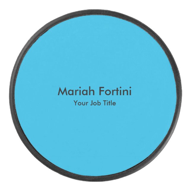 Plain Elegant Modern Minimalist Your Name Blue Hockey Puck (Front)