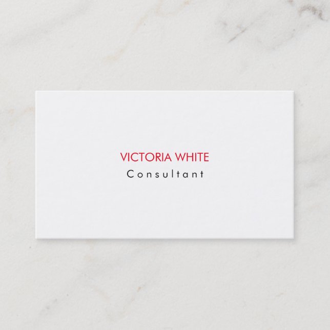 Plain Elegant Modern White Red Grey Minimalist Business Card (Front)