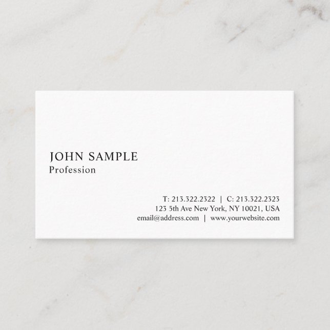 Plain Elegant Modern White Simple Professional Business Card (Front)