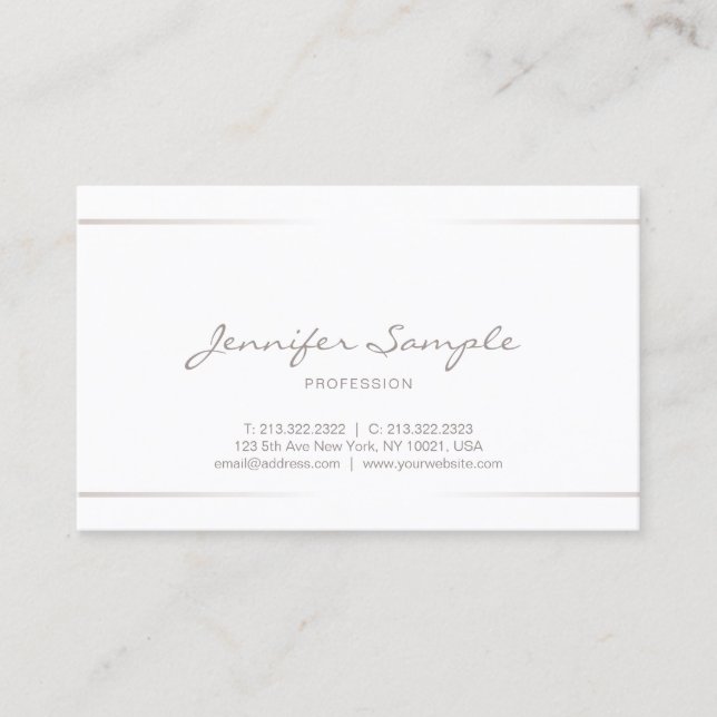 Plain Elegant Professional Modern Silver Effect Business Card (Front)
