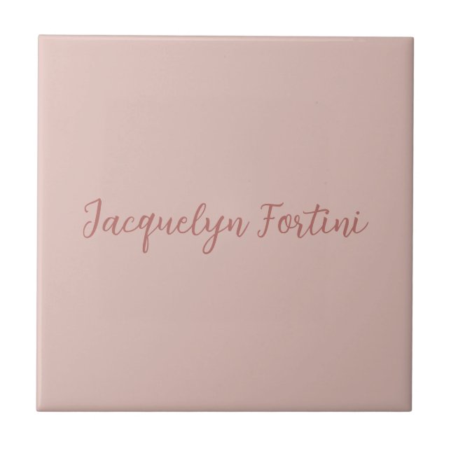 Plain Elegant Rose Gold Calligraphy Script Name Ceramic Tile (Front)