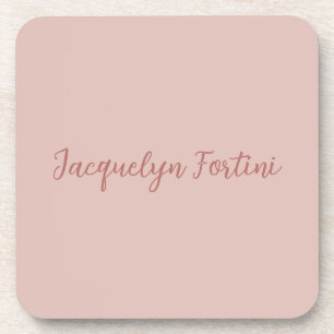 Plain Elegant Rose Gold Calligraphy Script Name Coaster