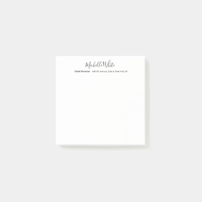  Plain Elegant White Professional Modern Post-it Notes (Front)