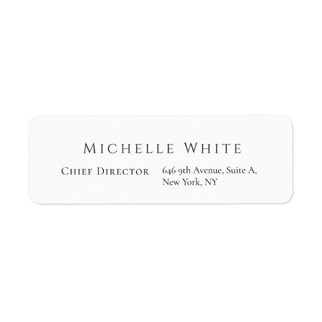 Plain Elegant White Professional Modern Return Address Label (Front)