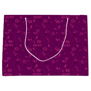 Plain floral pattern retro burgundy large gift bag