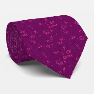 Plain floral pattern retro burgundy tie