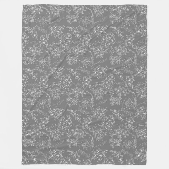 Plain flowers Pattern 01b. Grey BG Fleece Blanket (Front)