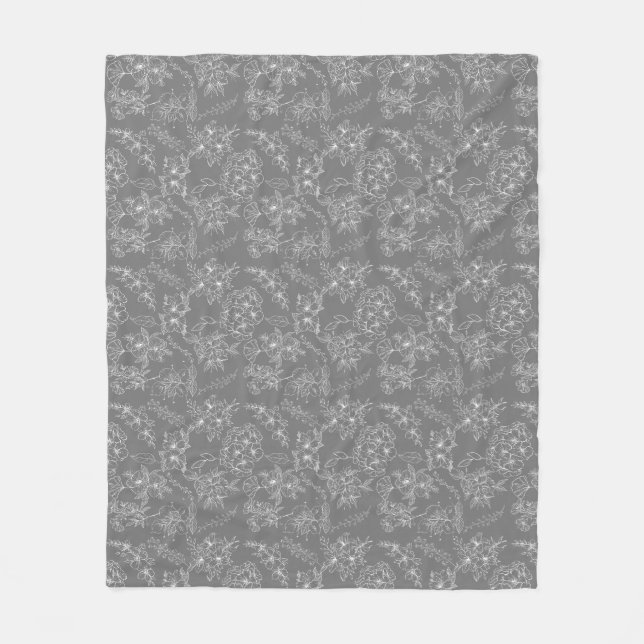 Plain flowers Pattern 01b. Grey BG Fleece Blanket (Front)