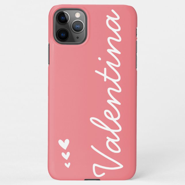 Plain Girly Pink Hearts Custom Name Stylish Cool iPhone Case (Back)