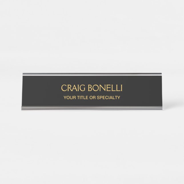 Plain Gold Black Colours Modern Minimalist Desk Name Plate (Front)