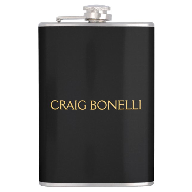 Plain Gold Black Colours Modern Minimalist Hip Flask (Front)