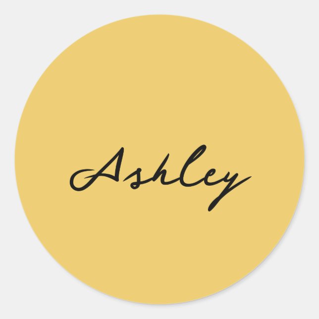 Plain gold script personalised classic round sticker (Front)