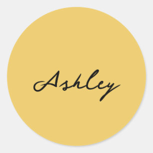Plain gold script personalised classic round sticker