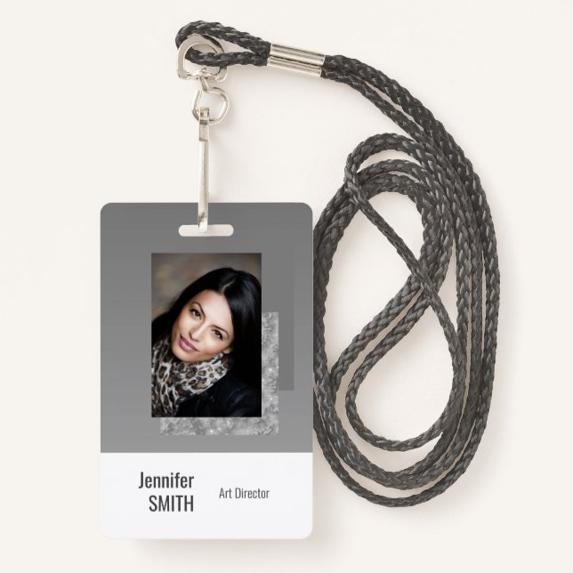 Plain Gray Simple Business Logo Barcode Template ID Badge (Front with Lanyard)