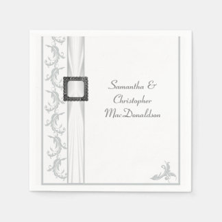 Plain grey and white lace traditional wedding napkin
